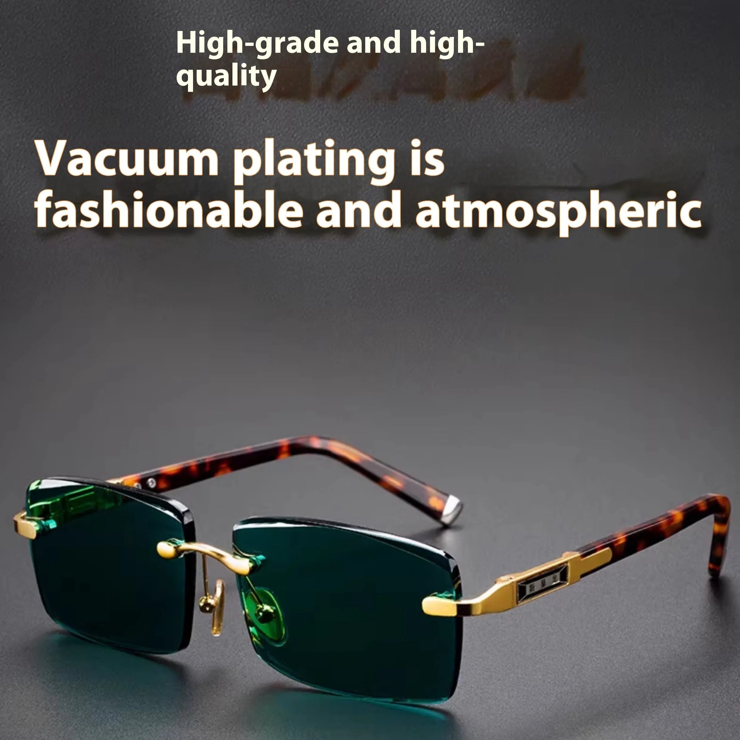 Dark green frameless crystal glasses with protective case and cleaning cloth