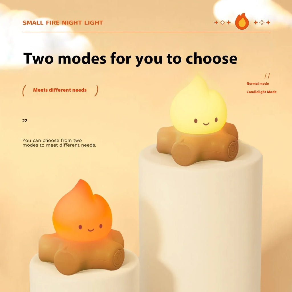 Cartoon-style silicone night light with ABS shade showing yellow illumination and Chinese characters