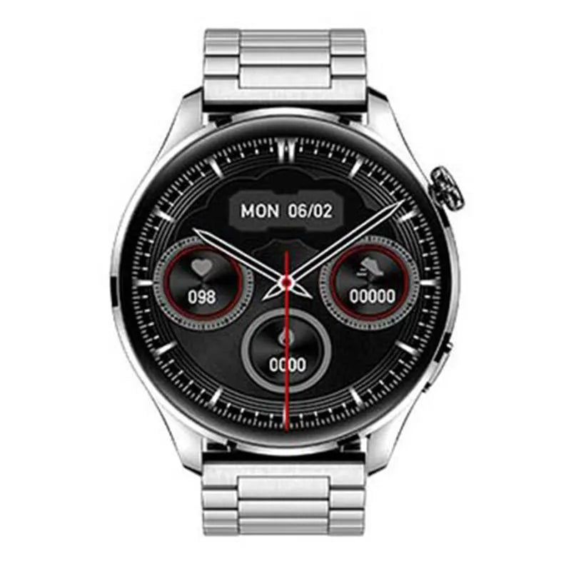 Smart watch with round colour screen and black silicone strap for access control and calling