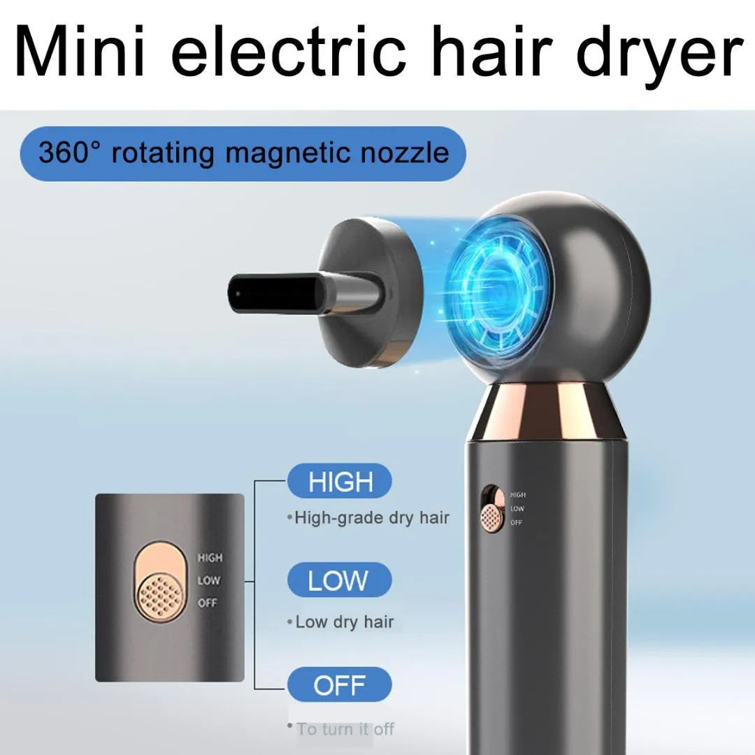 Leafless 800W ionic hair dryer with compact design and diffuser accessory