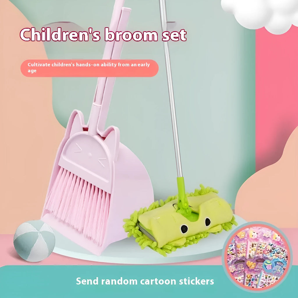 Purple broom and dustpan set with non-stick rotating brush and built-in brush holder