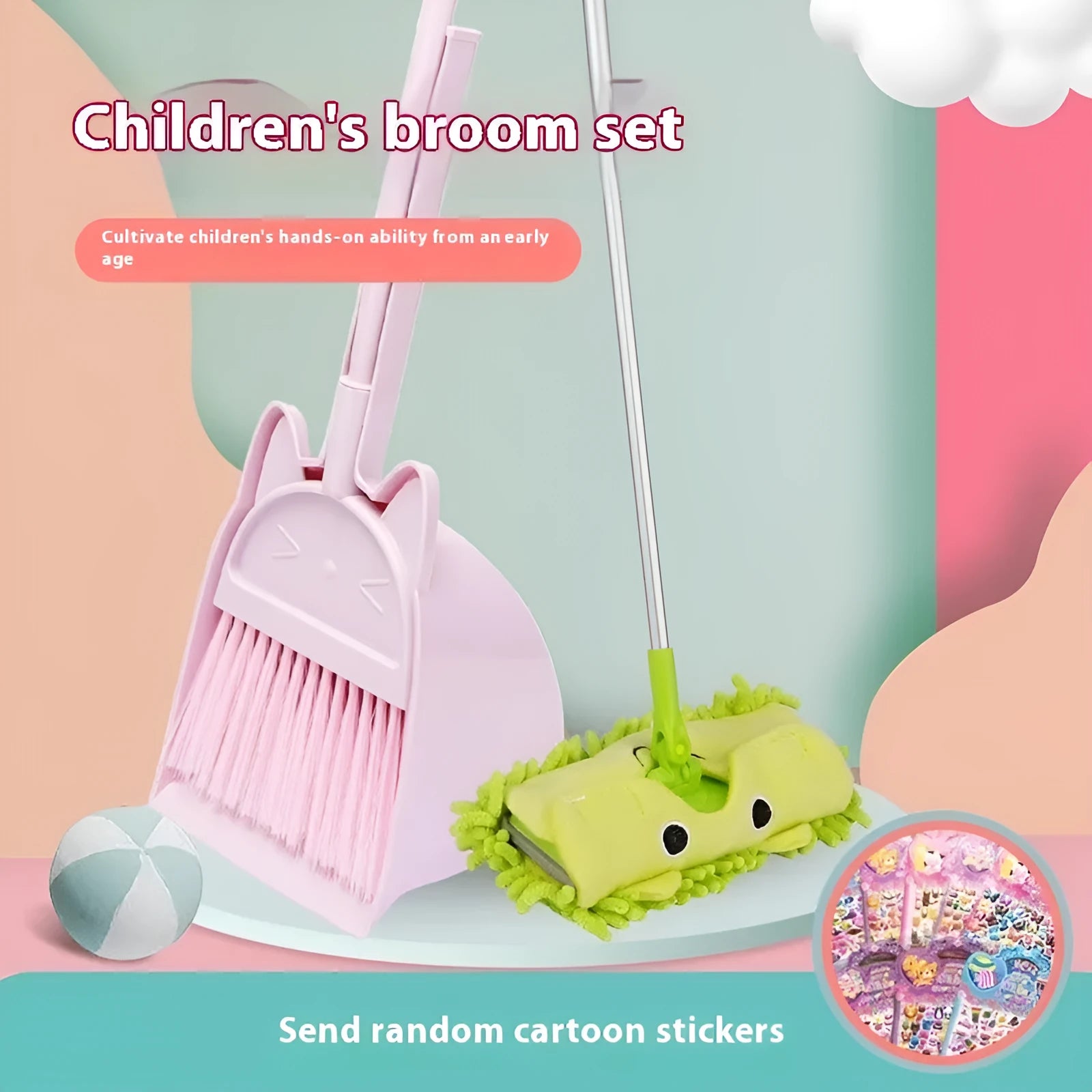 Purple broom and dustpan set with non-stick rotating brush and built-in brush holder