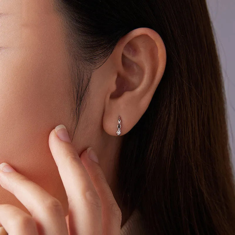 S925 sterling silver rhombus earrings with diamond plaid geometric design in SCE1968 colour