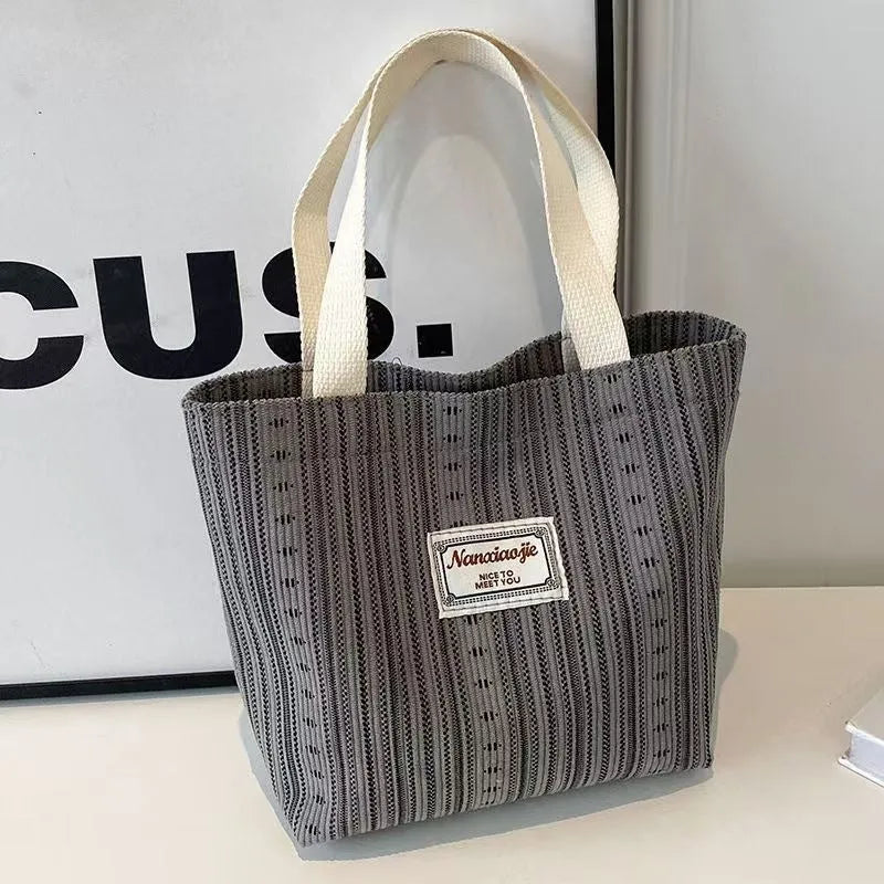 Japanese style corduroy handbag in ivory white, grey, or dark brown with large capacity interior