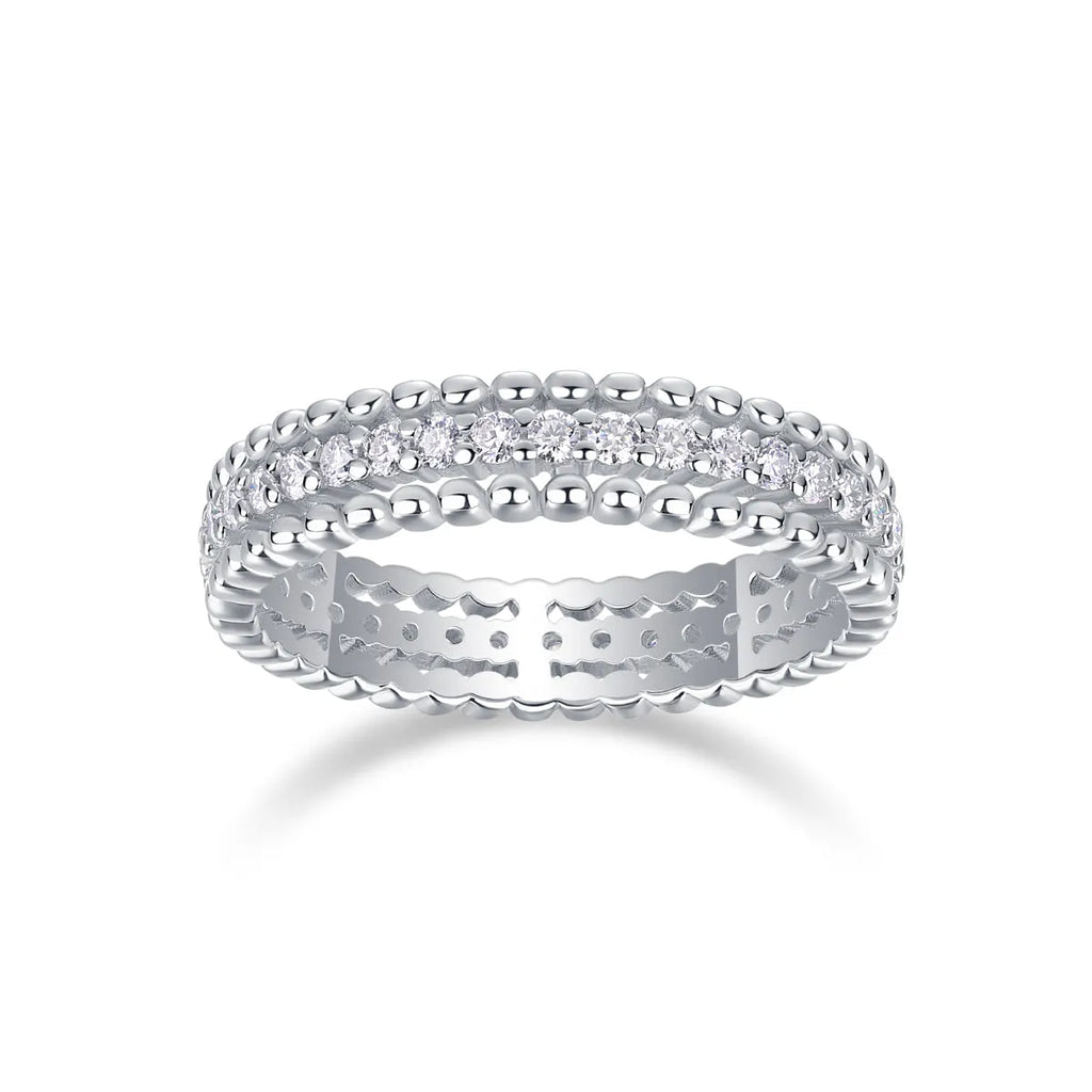 Moissanite wedding ring set in gold colour S925 silver with platinum plating on white background