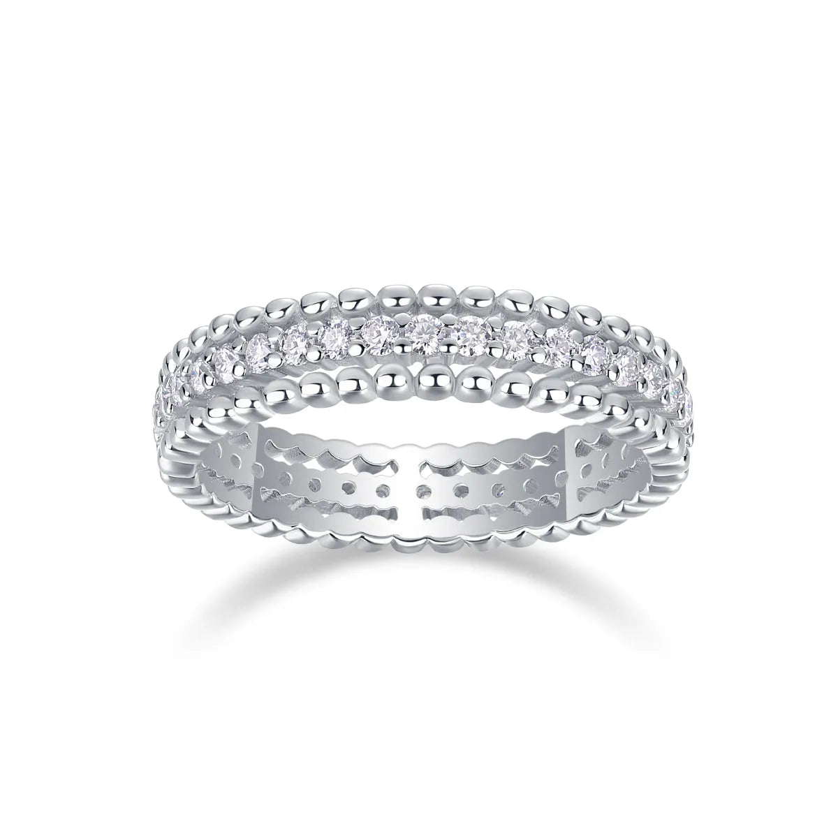 Moissanite wedding ring set in gold colour S925 silver with platinum plating on white background
