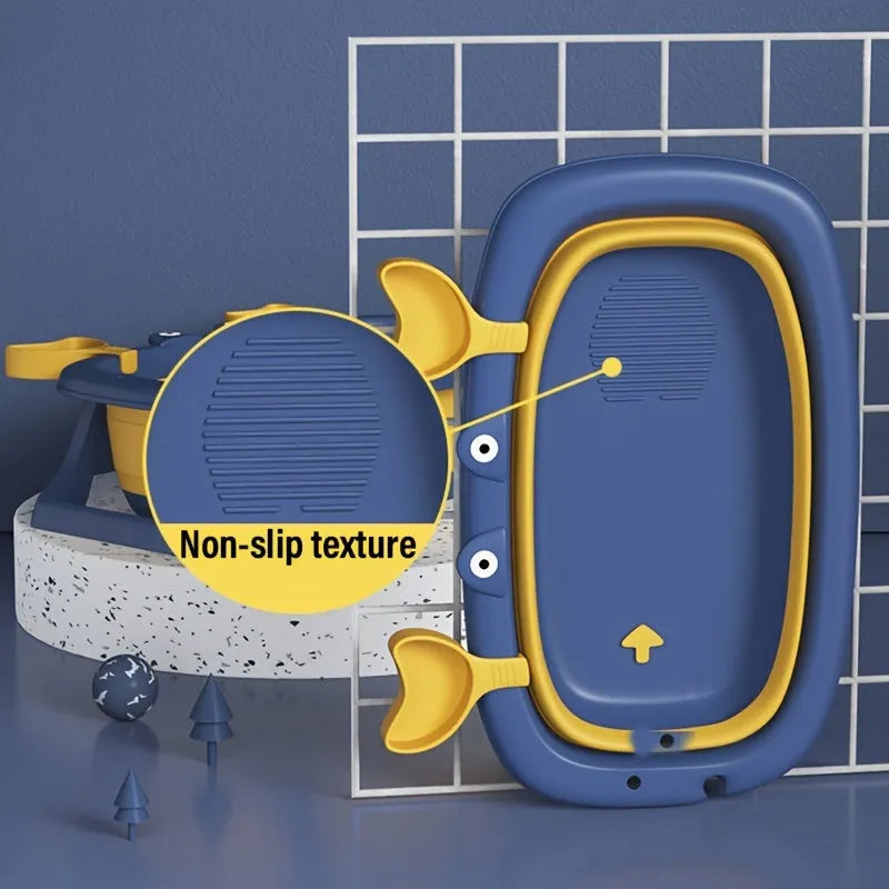 Blue foldable portable pet tub for small dogs and cats with non-slip base