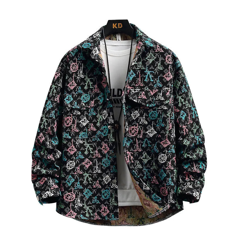 Personality casual lapel shirt coat in straight hem design with long sleeves