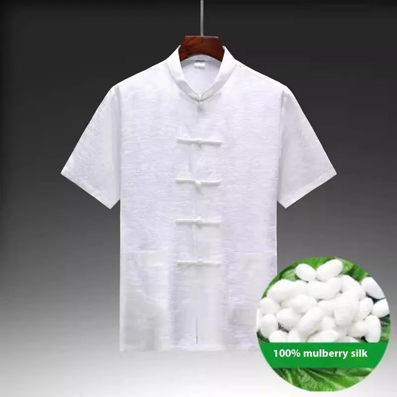 Men's mulberry silk Chinese Tang suit in traditional styling with Asian sizing