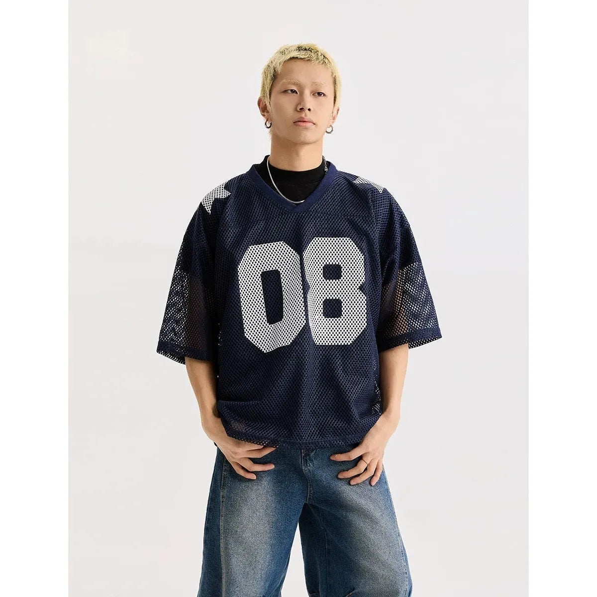Black half sleeve casual shirt with white letter print, loose fit pullover style