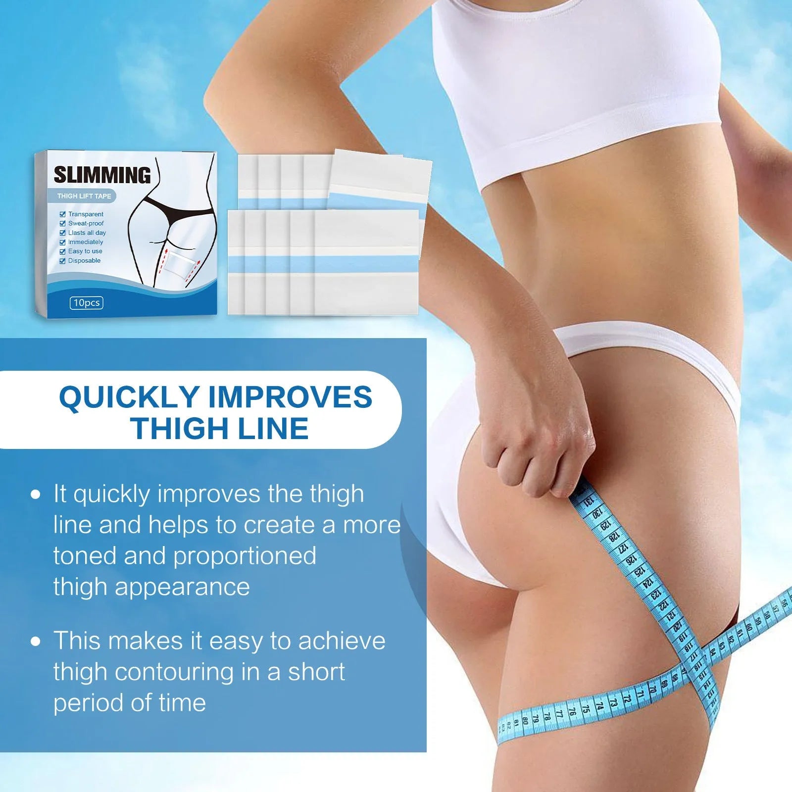 Box of 10 adhesive body shaping navel patches measuring 12cm square with hyaluronic acid and collagen