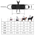 Black Oxford cloth dog rehabilitation harness with breast strap and leg support shown on dog