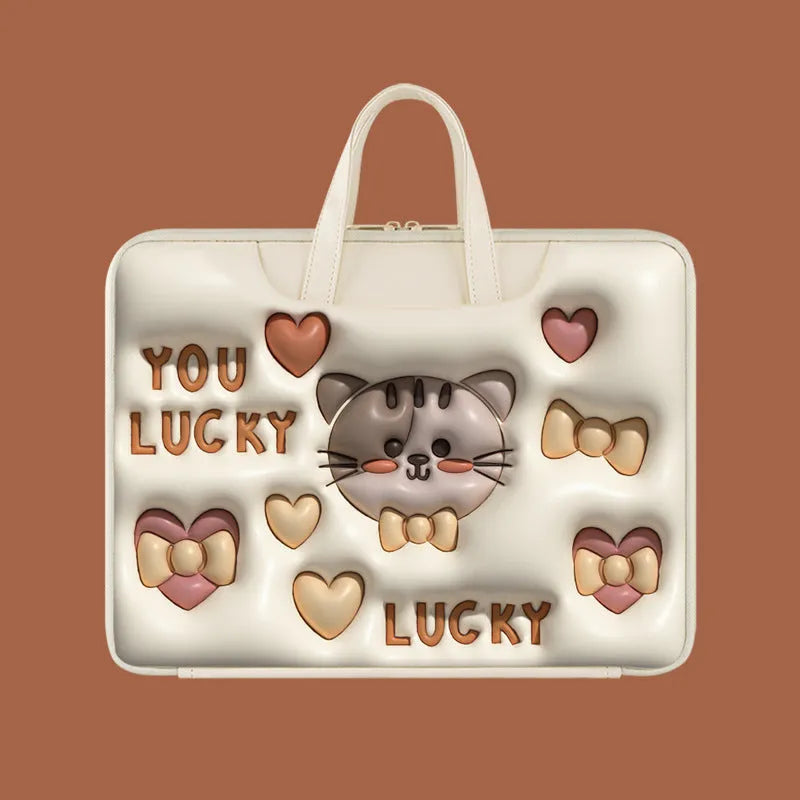 PU leather inflatable laptop bag with suitcase handle strap in a cute panda print design.