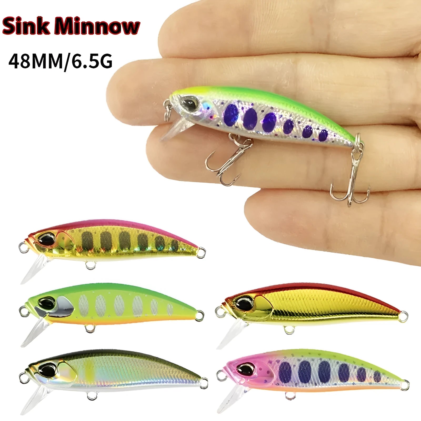 48mm submerged Mino fishing lure for mandarin fish and snakehead in multiple colour options