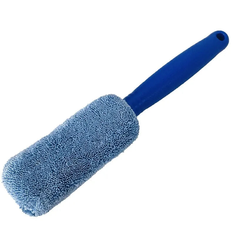 Microfiber car tyre brush with long 29cm handle in grey or blue colour