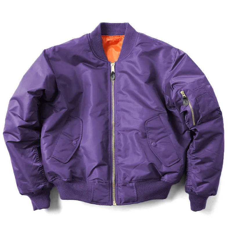 Men's reversible pilot-style cotton padded jacket in Army Green, showing loose fit and double-sided design