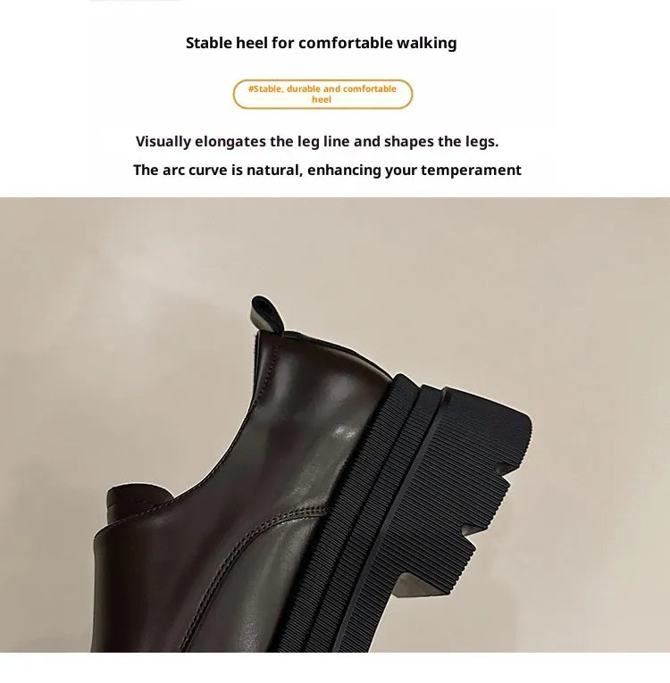 Women's black chunky heel square toe cross strap casual leather style shoes with rubber sole
