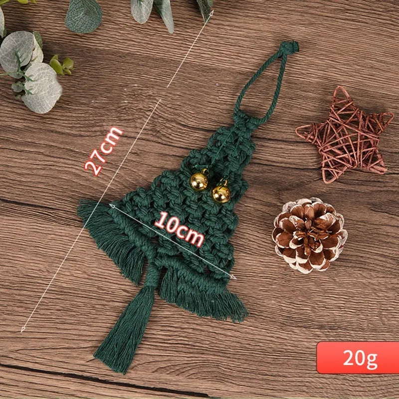 Hand-woven green cotton string Christmas tree decoration pendant measuring 27 cm by 10 cm