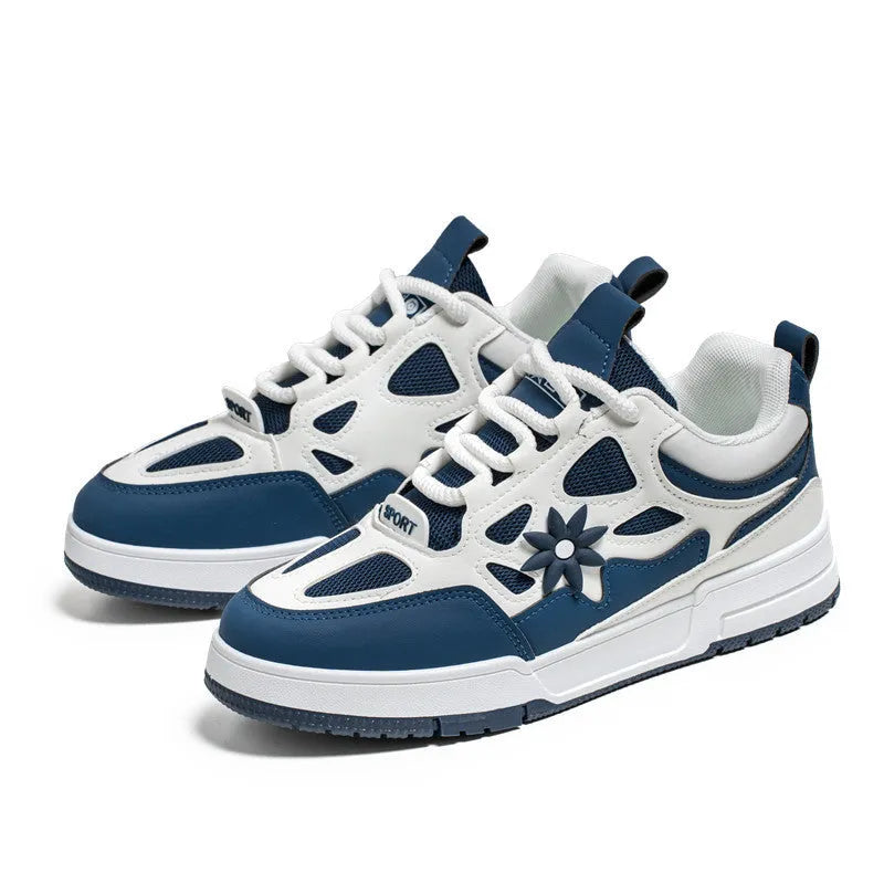 Men's Korean style bread shoes with belt decoration colour blocking and leather stitching in black