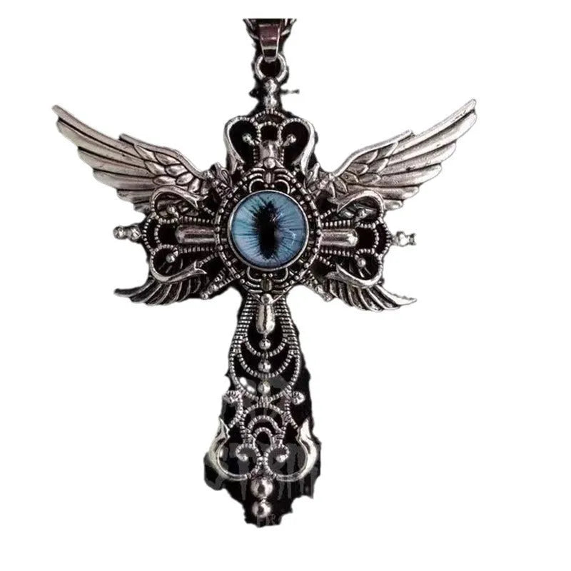Alloy devil wings cross necklace pendant in geometric design with colour options