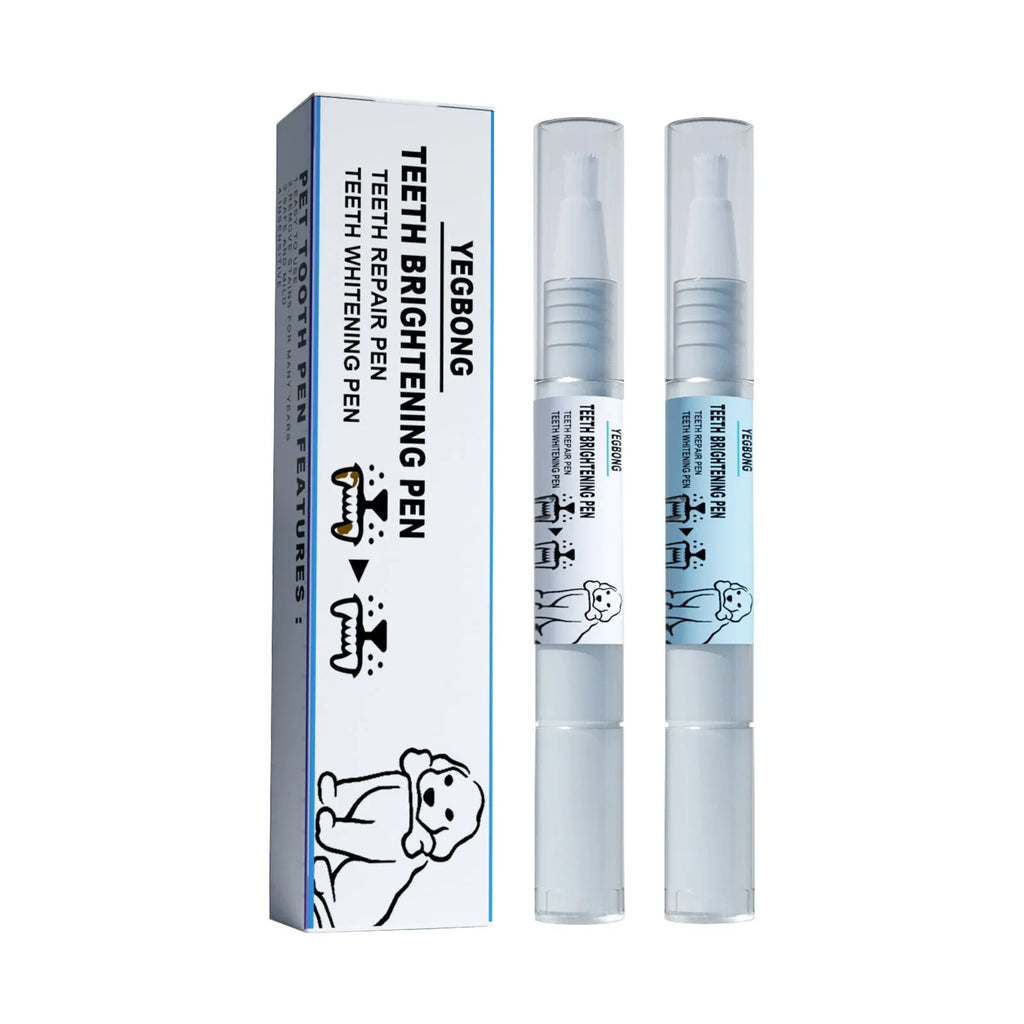 Yegbong white pet teeth whitening pen with two dental brushes for dog and cat tartar removal