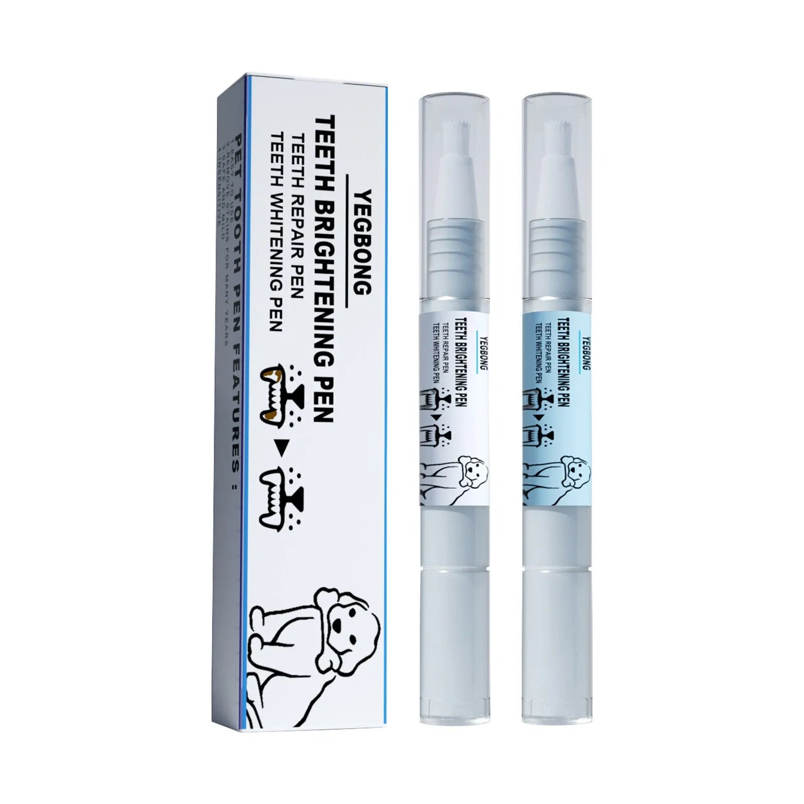 Yegbong white pet teeth whitening pen with two dental brushes for dog and cat tartar removal