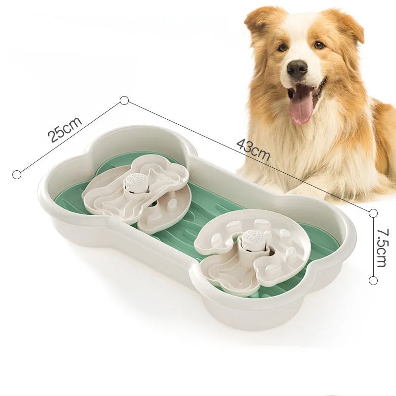 Large green slow feeder dog bowl with three rotating trays and non-slip suction cups
