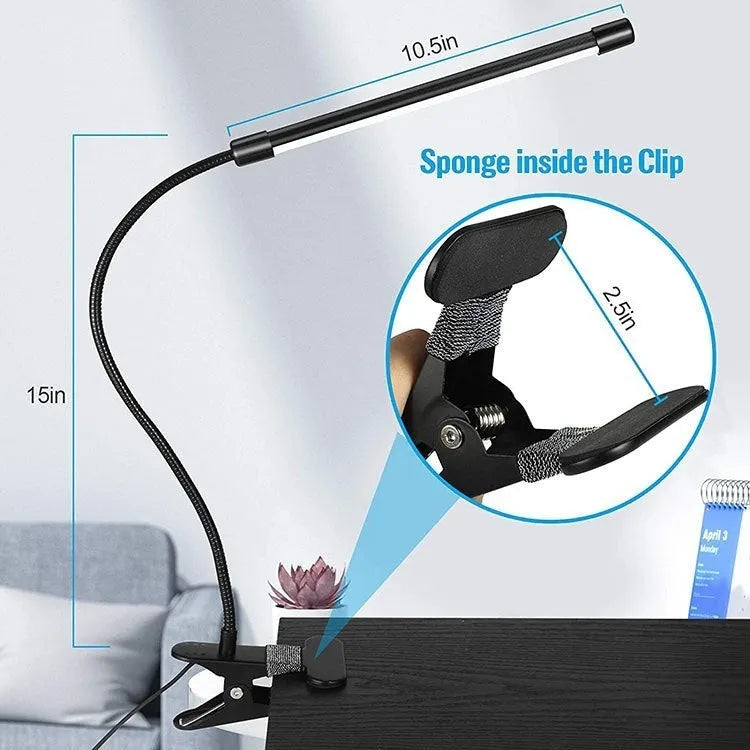 26cm black USB LED desk lamp with adjustable arm for study lighting
