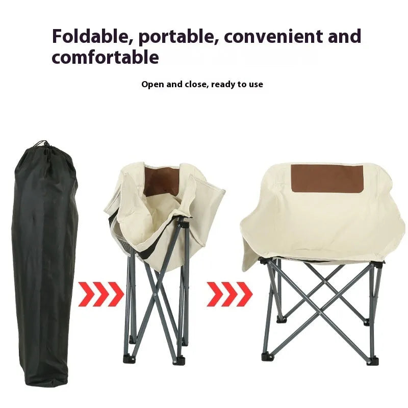 A folded and an open reclining camping chair with a steel frame and Oxford cloth seat in a choice of colours.