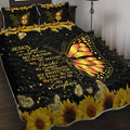 3-piece black quilt set with butterfly and sunflower 3D pattern on bed