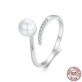Adjustable women's ring with shell pearls on S925 sterling silver open-loop band