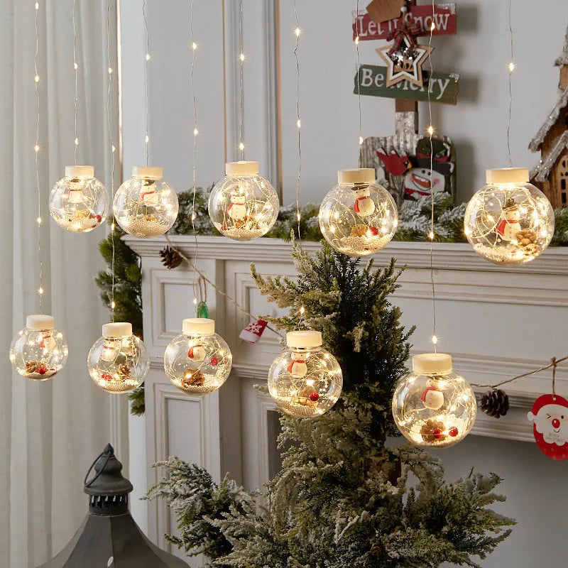10-piece LED Christmas curtain lamp set with fairy snowman wishing ball designs for window decoration