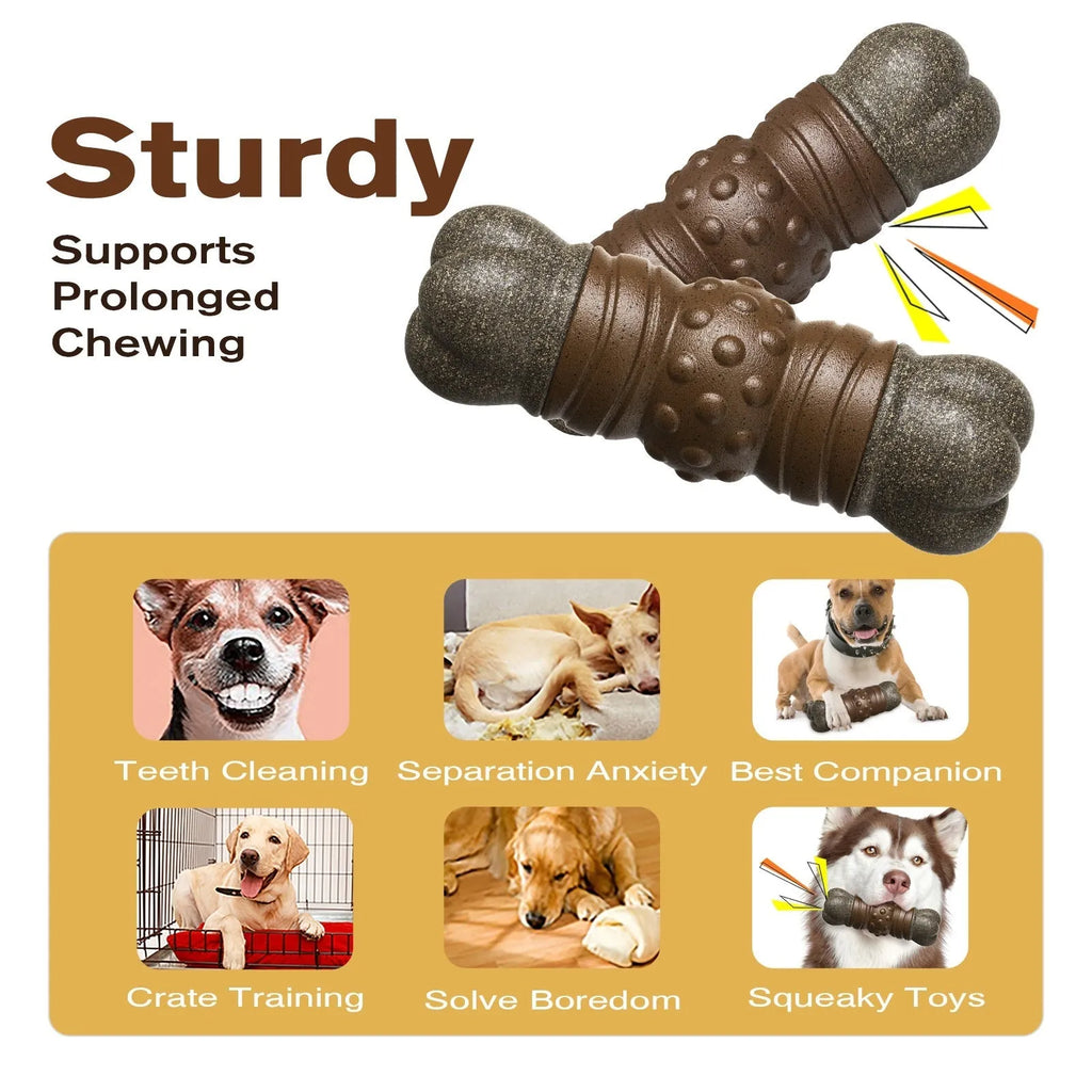 Wood colour plastic sounding bone dog toothbrush molar rod chew toy