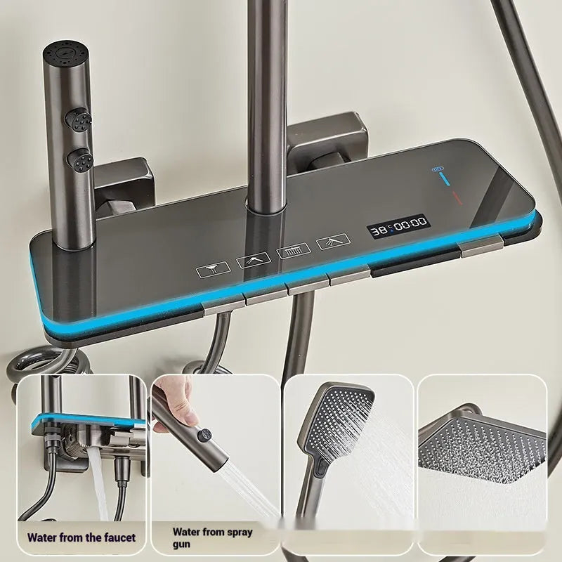 Aluminium digital display shower head set with concealed installation and temperature control