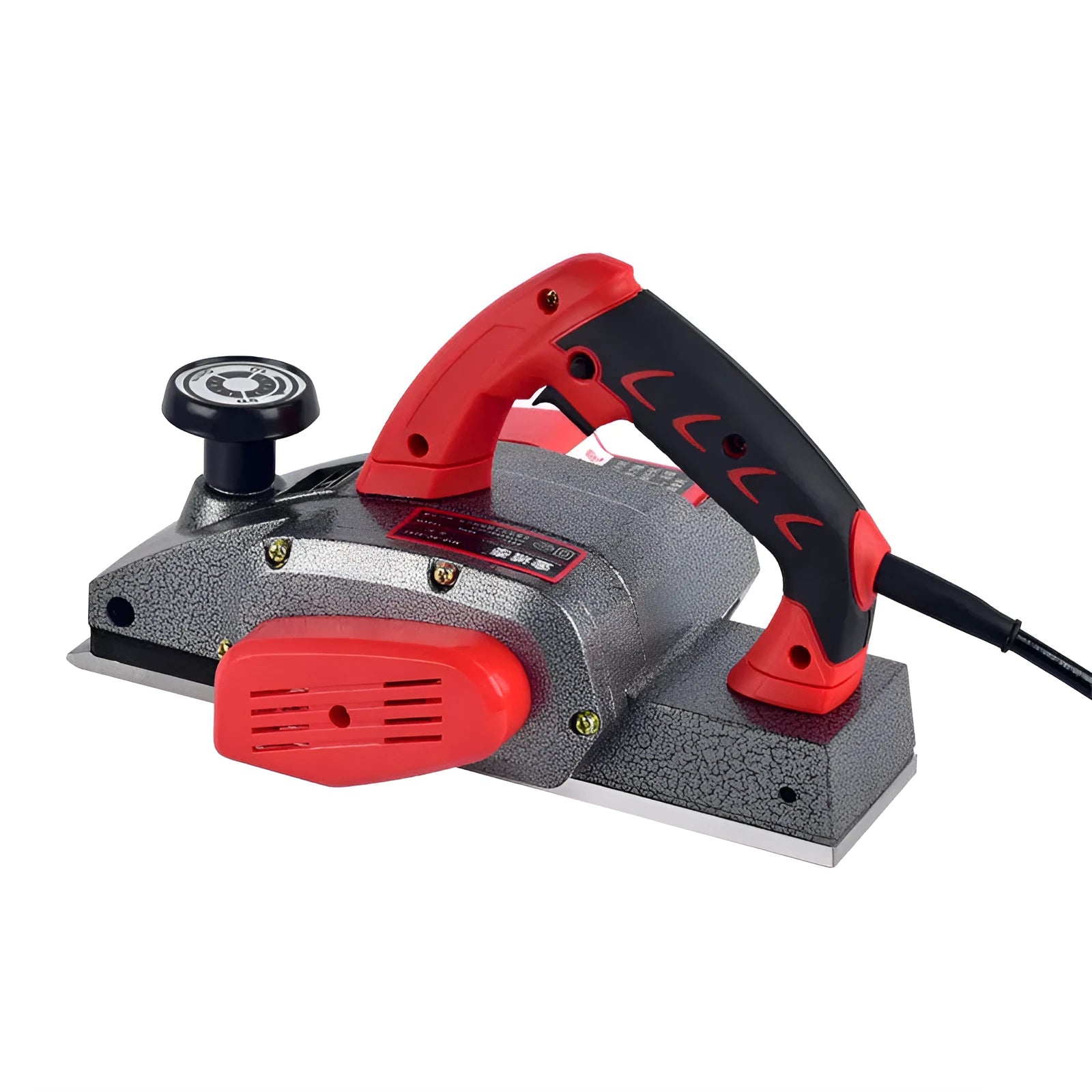 Red desktop electric wood planer with 82mm width and aluminium housing