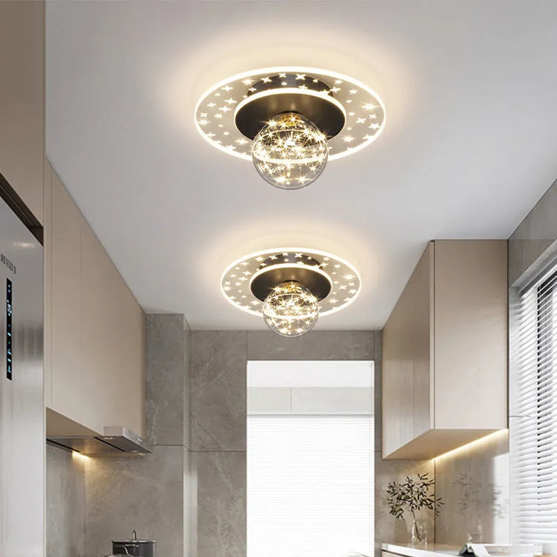 Modern simple ceiling lamp in gold, black or white finish with LED light source for corridor illumination