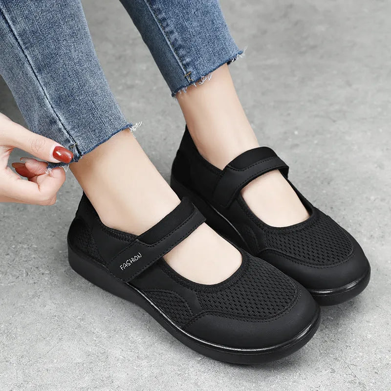 Women's casual shoes with mesh upper and Velcro fastening in various colours