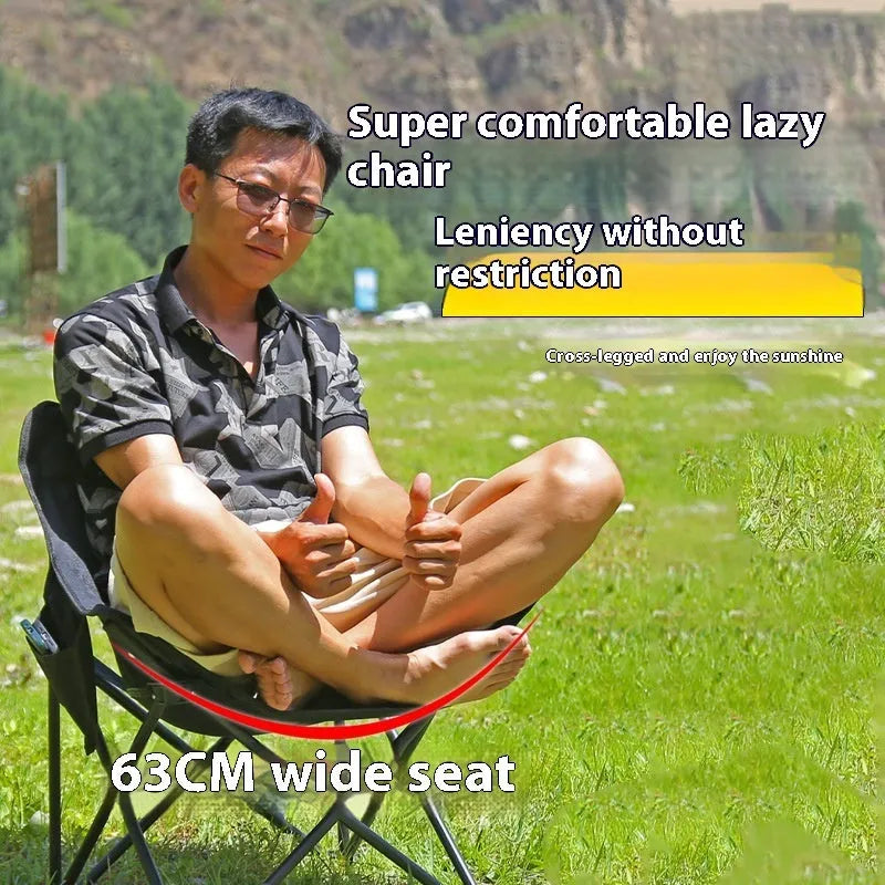 A folded and an open reclining camping chair with a steel frame and Oxford cloth seat in a choice of colours.
