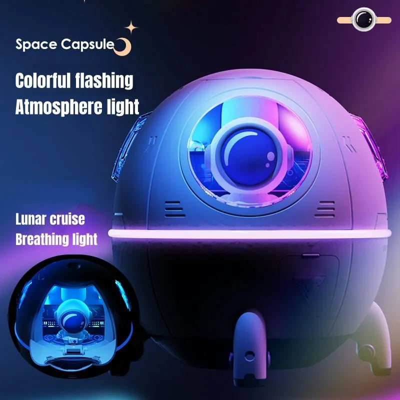Astronaut-shaped USB desktop humidifier with colourful LED light and 220ml water tank capacity