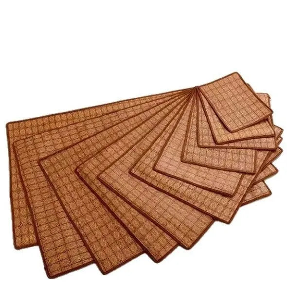 Brown woven rattan dog cooling mat for summer, shown in a large size.