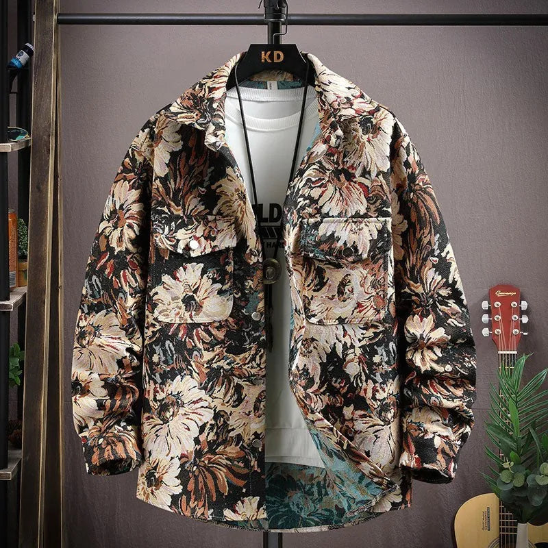 Personality casual lapel shirt coat in straight hem design with long sleeves
