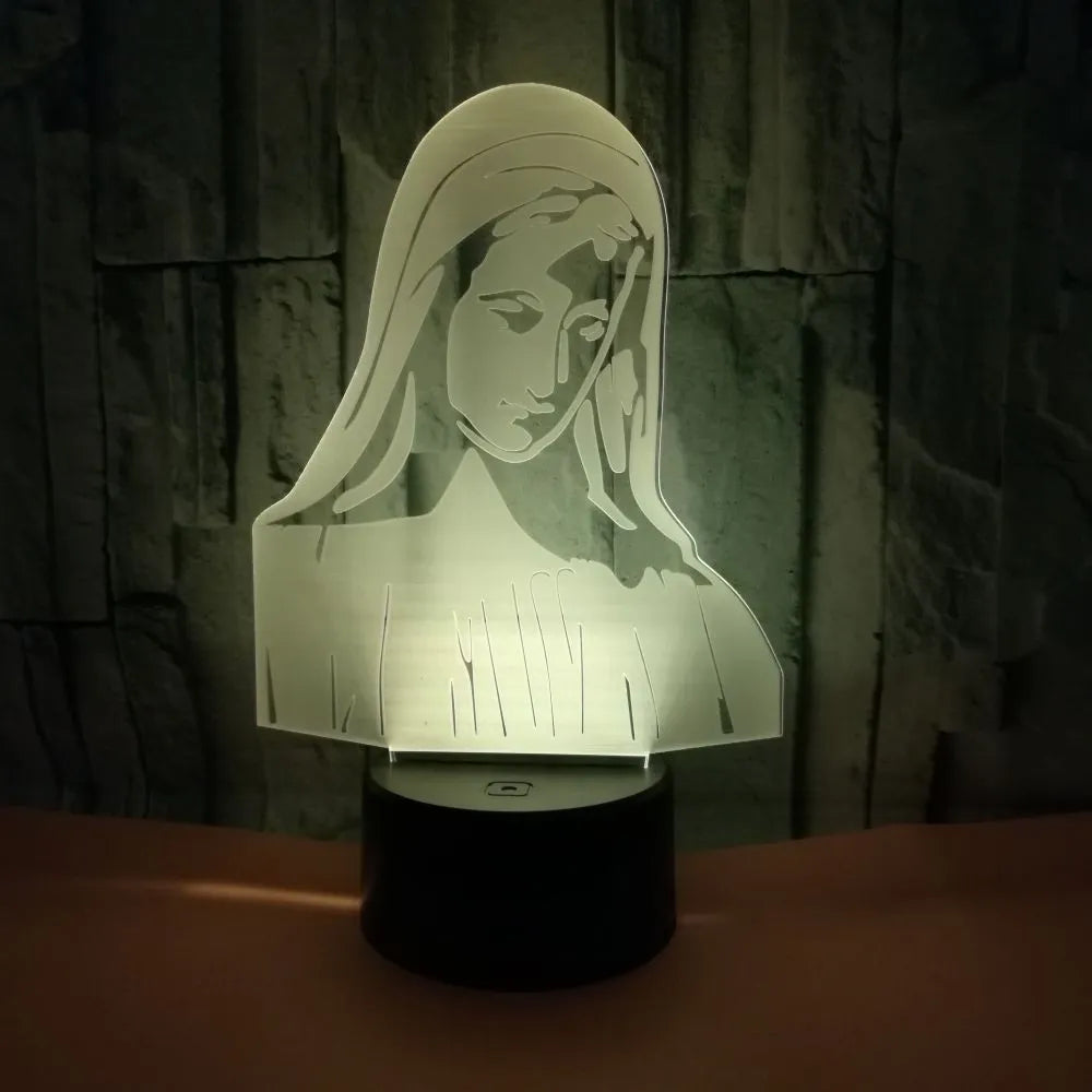 3D LED night light with colourful changing light and laser engraved acrylic plate on ABS base
