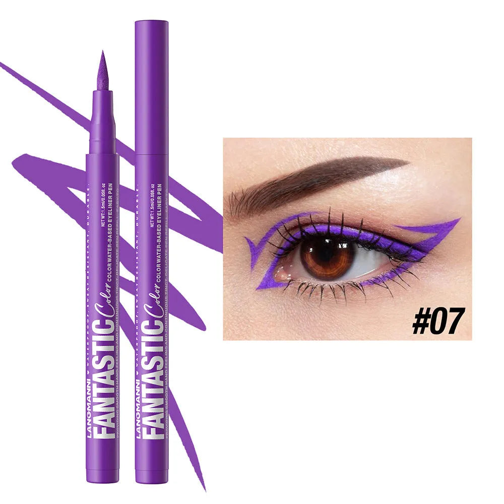 Matte anti-smudge liquid eyeliner in twelve colours including white gold purple brown blue iron grey 1.5ml