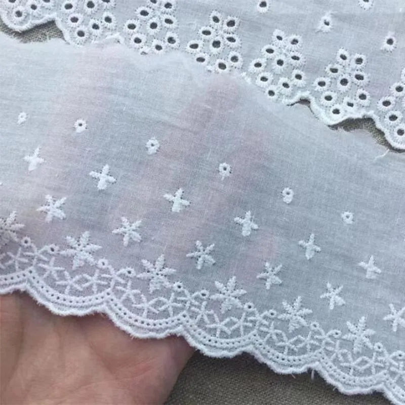 Embroidered lace cutout cotton trim in four widths for DIY clothing accessories