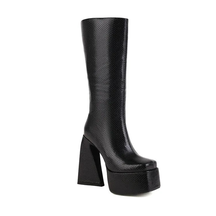 Women's casual high boots with artificial PU upper in black, red, blue, or white colour options