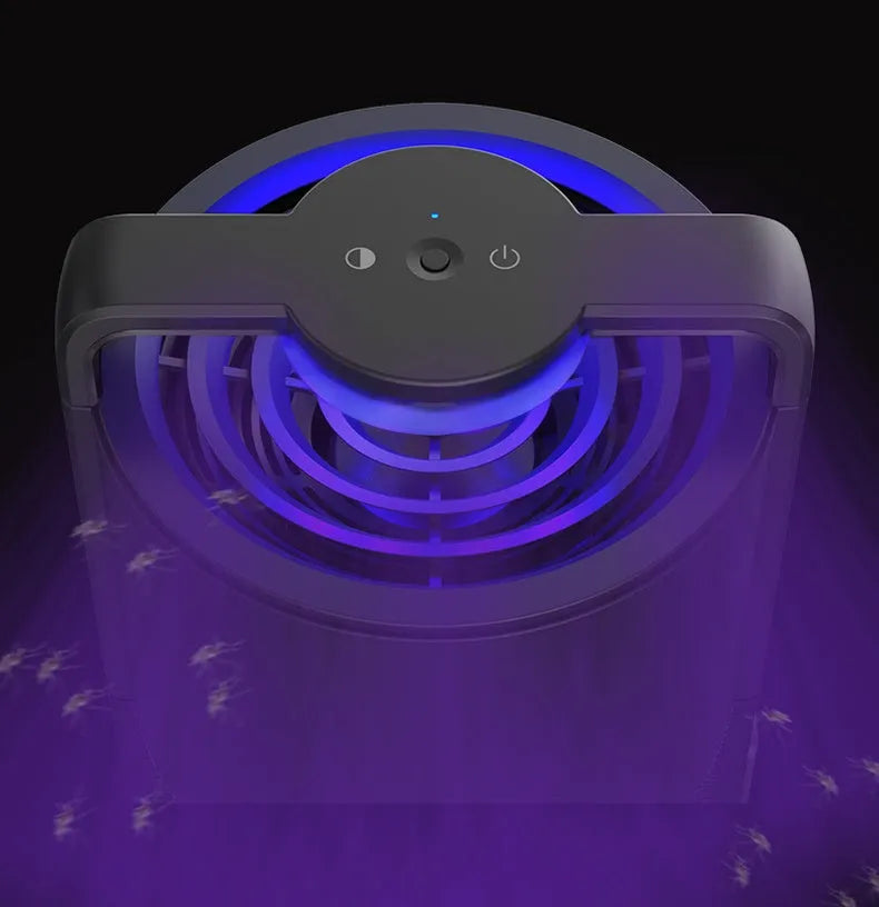Black intelligent mosquito killer lamp with ABS housing, 13x14x20.6cm, on a table