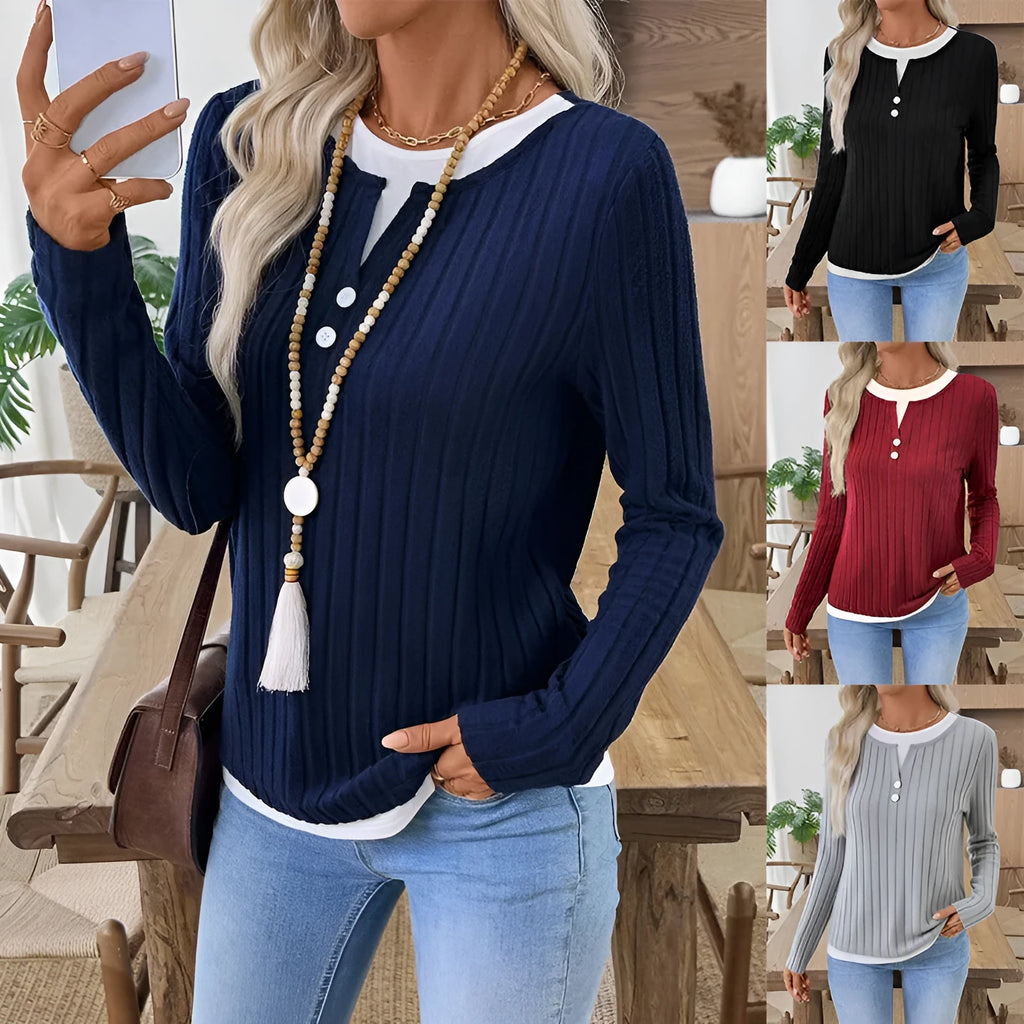 Women's concave stripe polyester pullover sweater in street fashion style with round neck