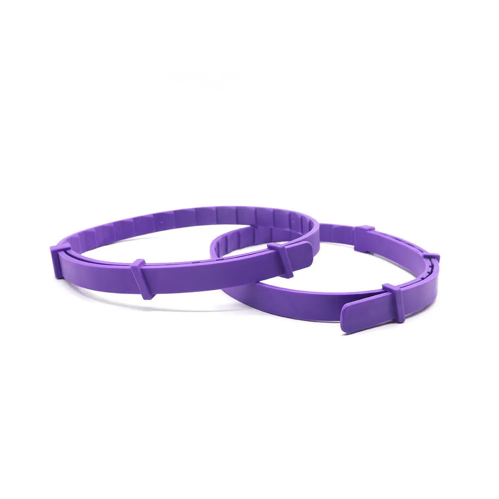 Four monochrome dog collars in different colours with Chinese-style design
