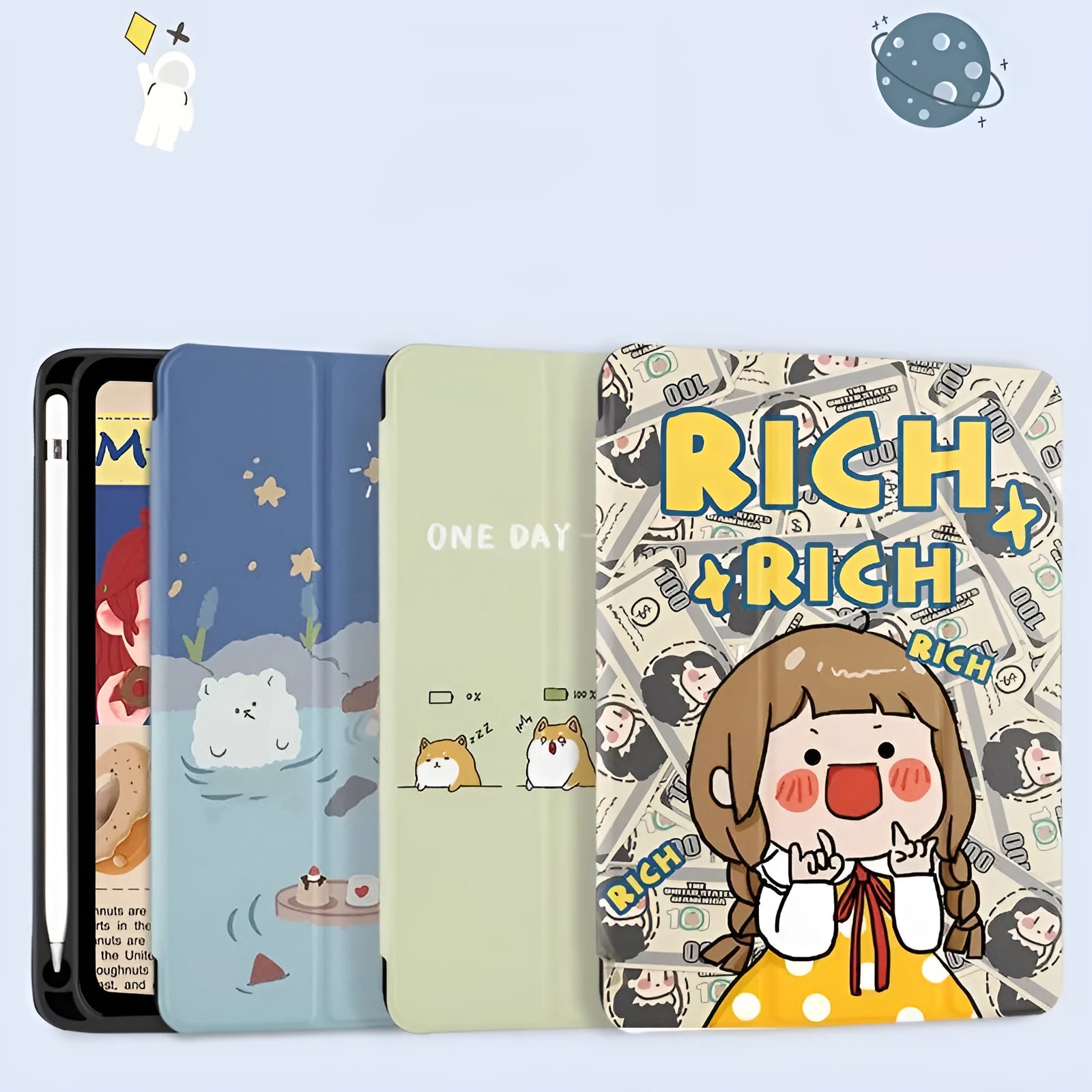 Three fold silicone shell tablet case with cute cartoon pattern for iPad 9.7 10.5 10.2 inch