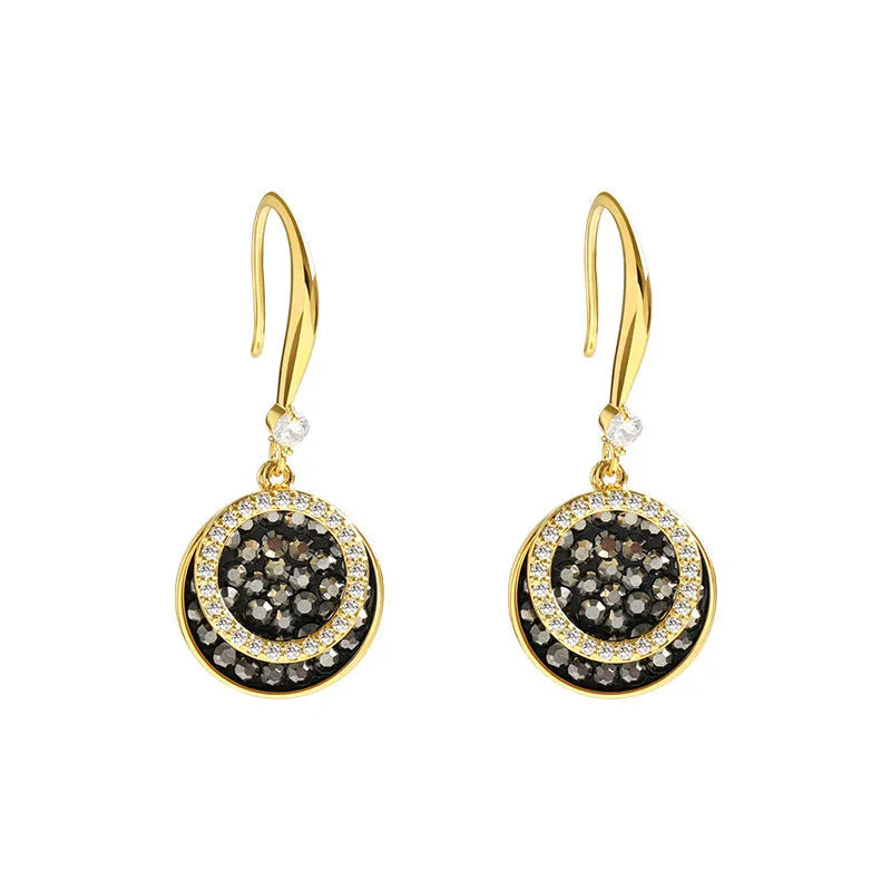 Black geometric alloy drop earrings with retro Hong Kong style, 3.6cm length